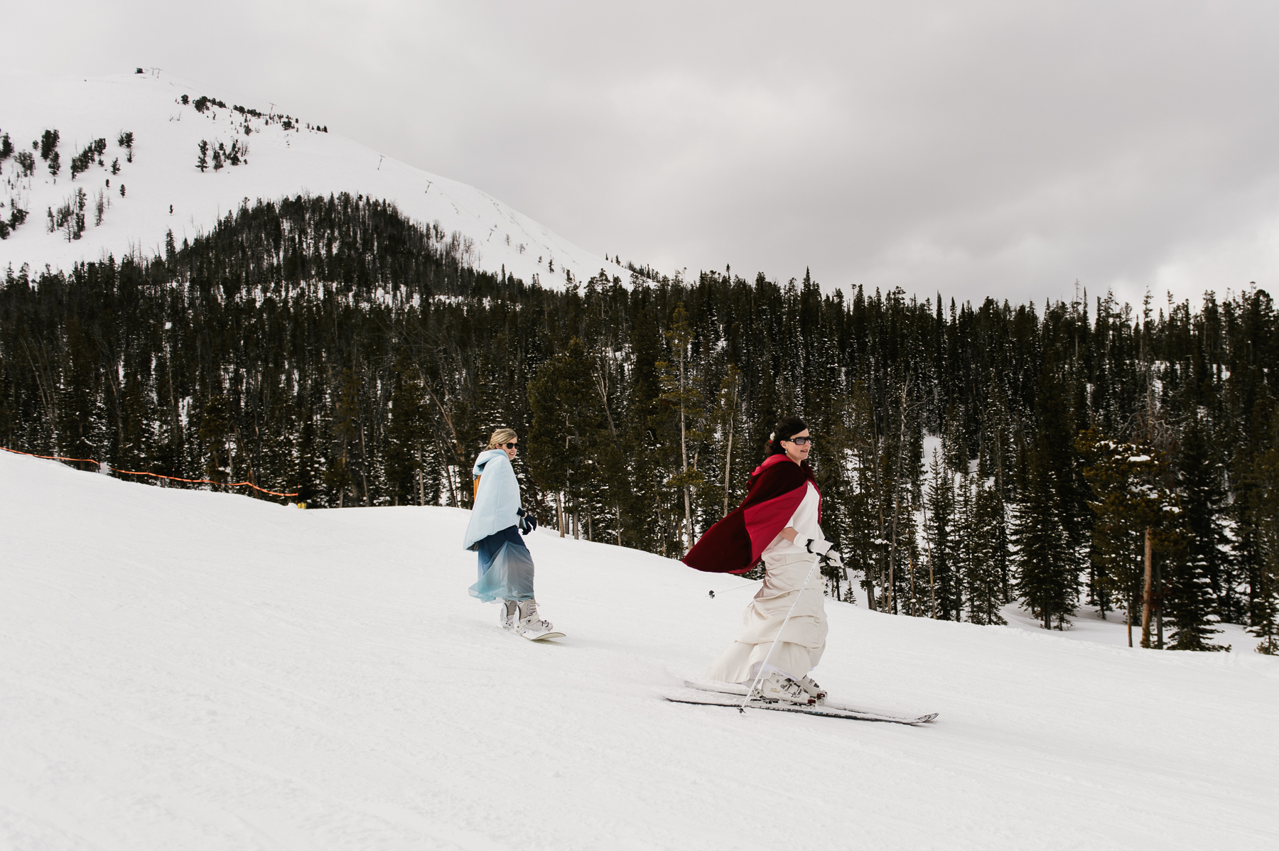 bridesmaids skiing big sky