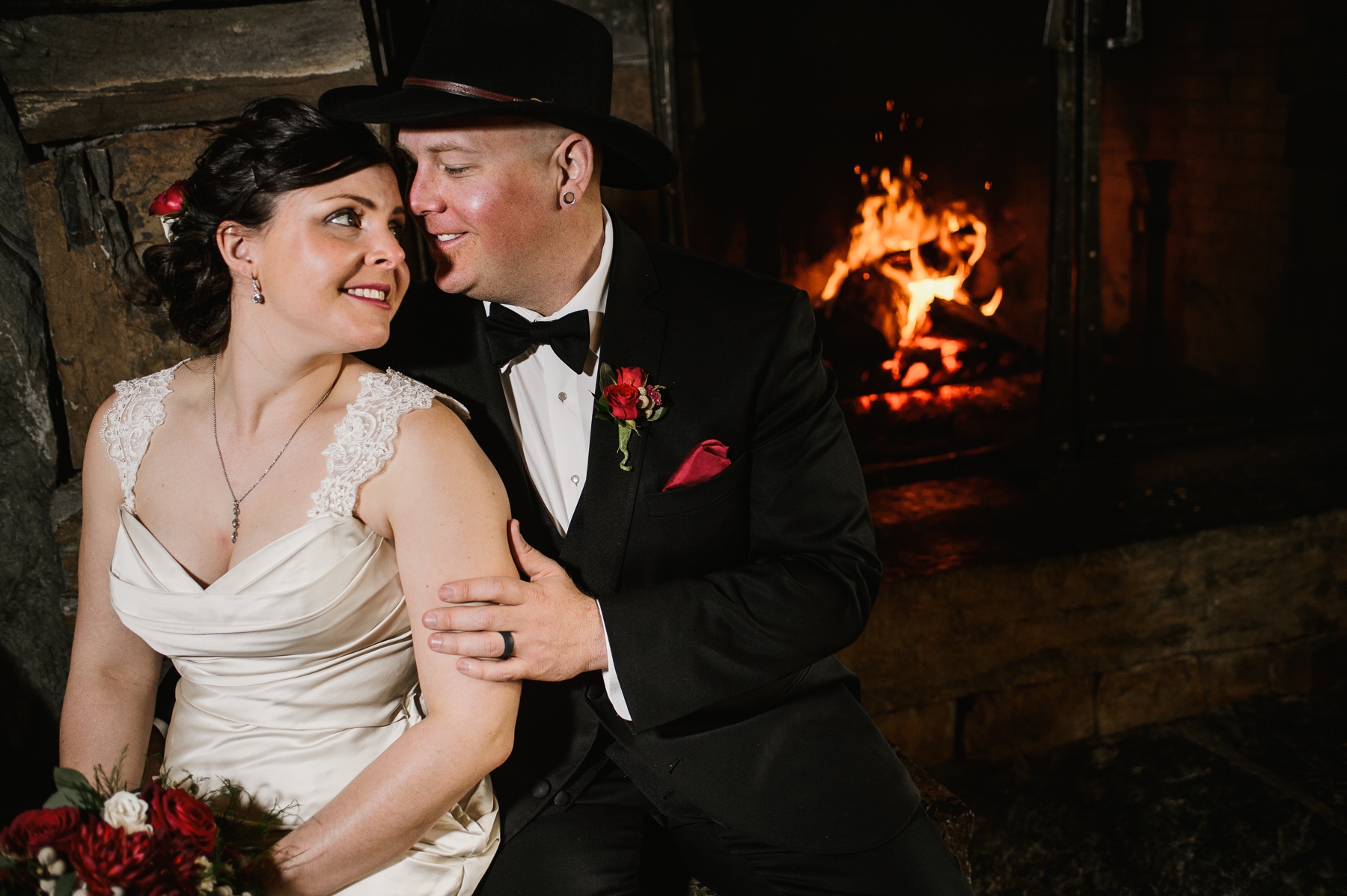 moonlight lodge tavern fire place bride and groom