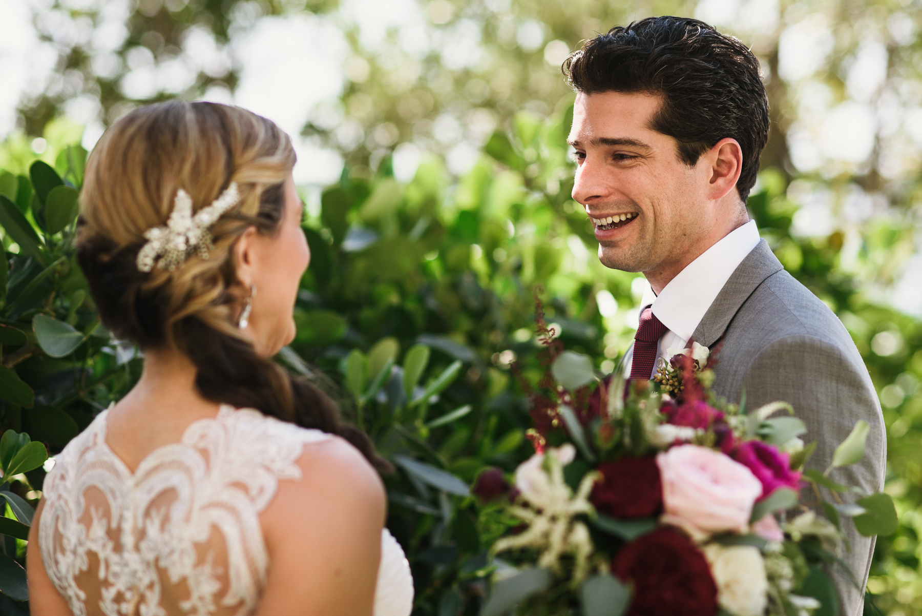 florida destination wedding first look groom reaction