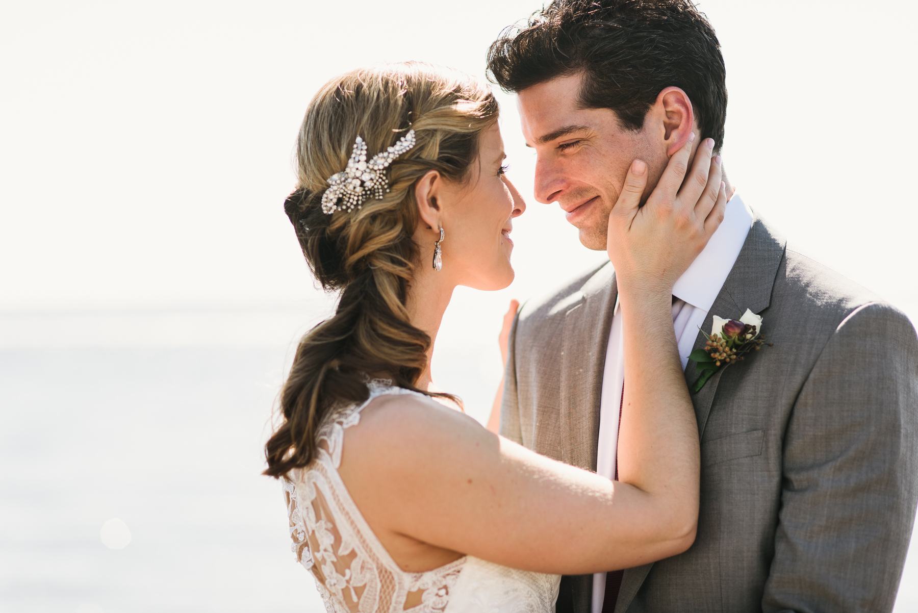 close up moment of bride and groom