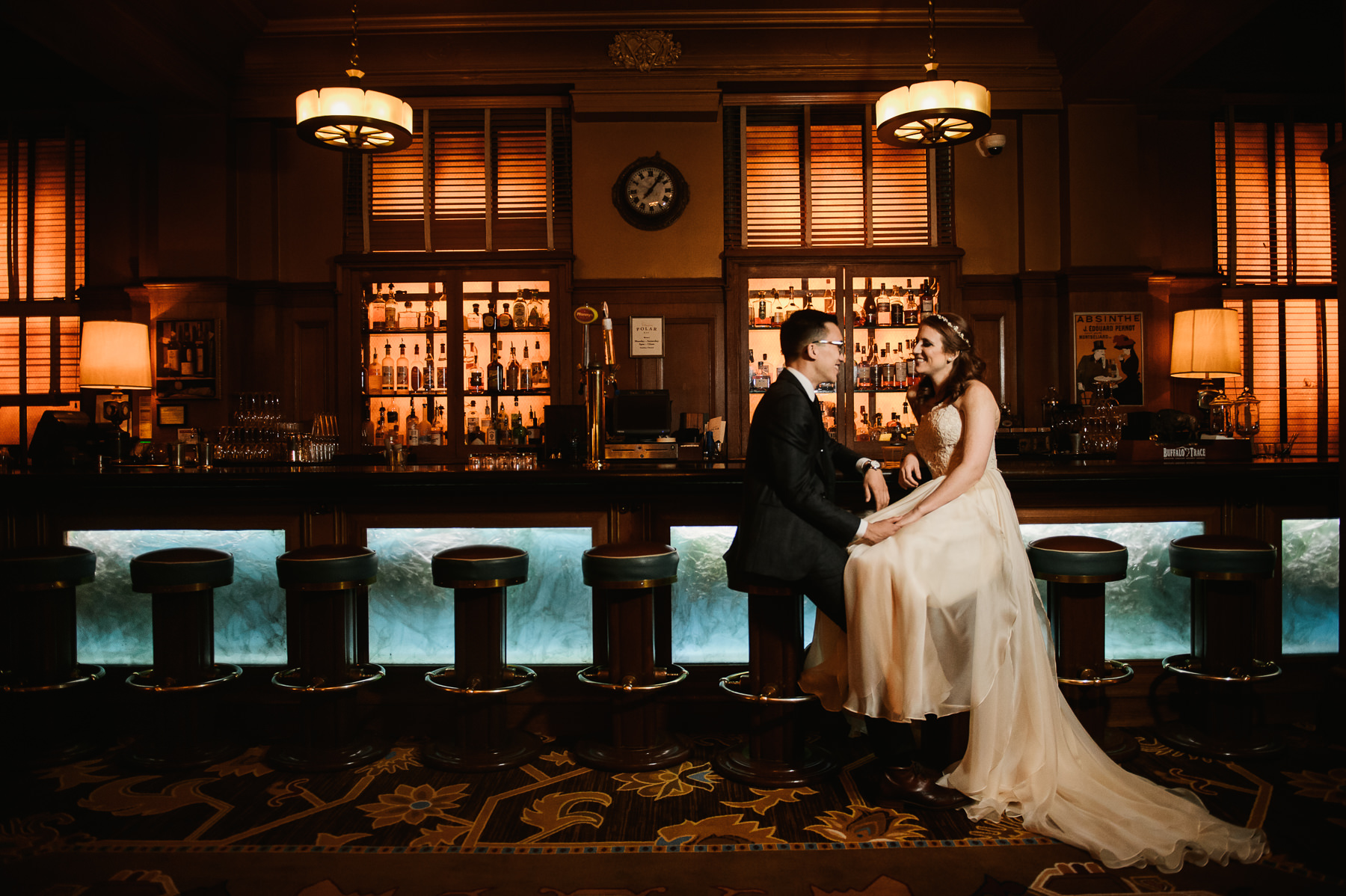 arctic club bar wedding portrait