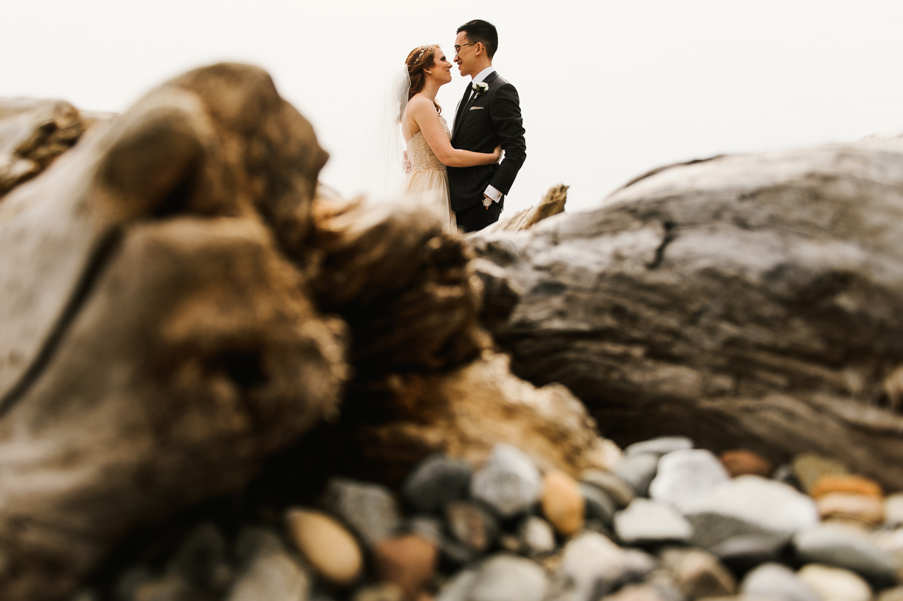 sculpture park drift wood wedding portrait