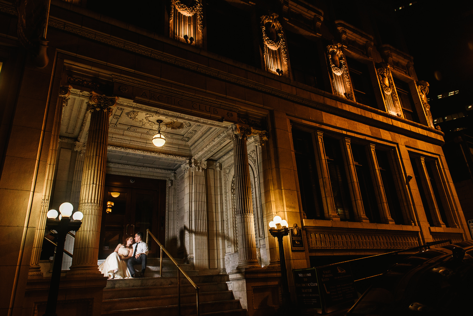 arctic club wedding portrait night