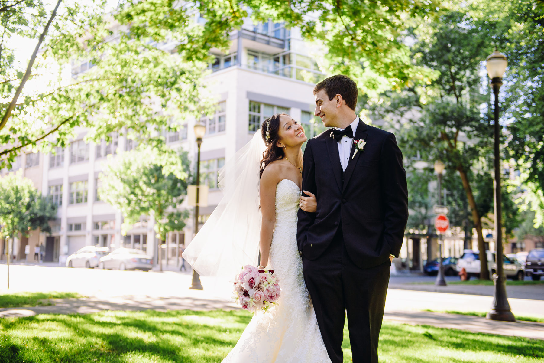 portland park blocks wedding portrait