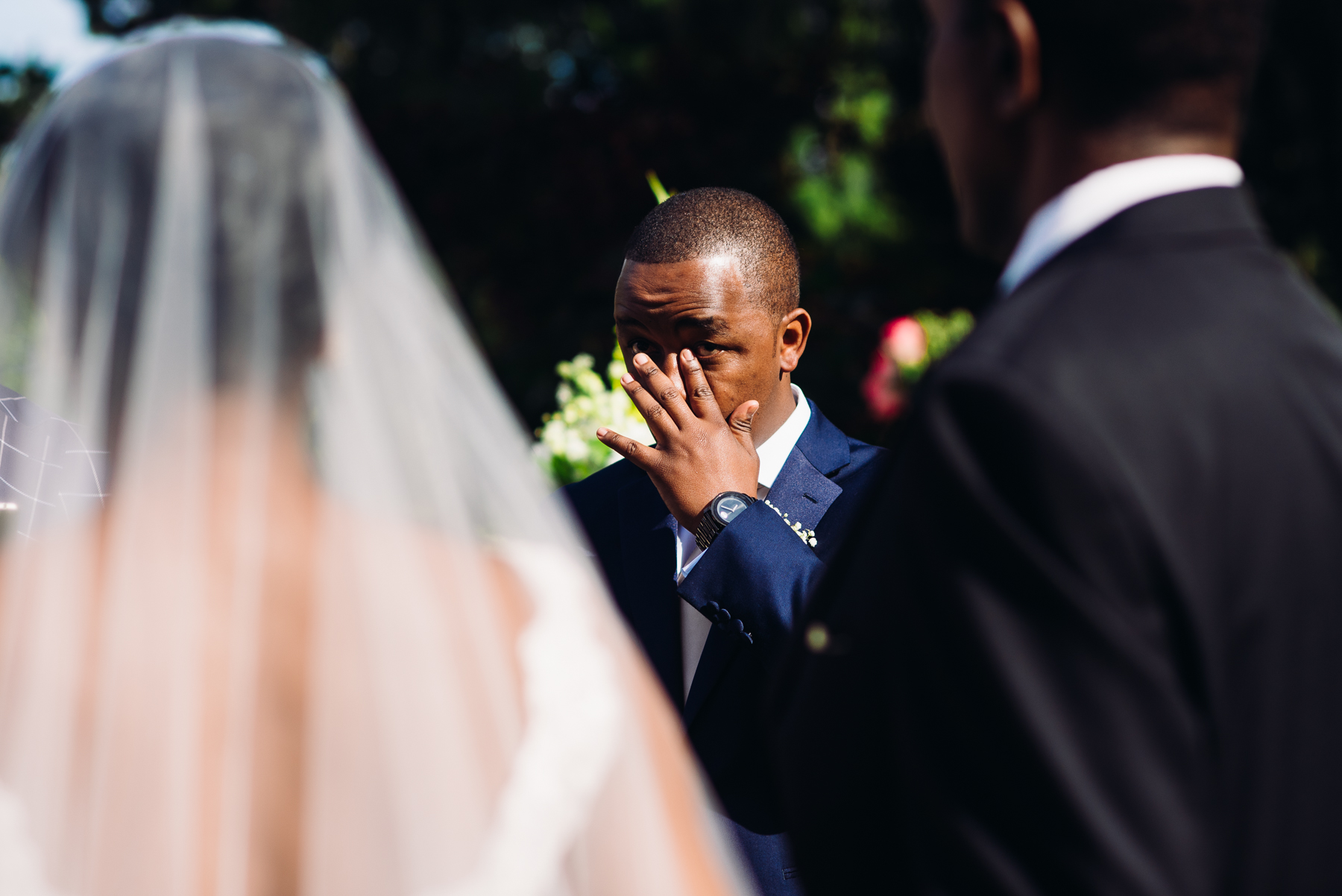 groom crying kiana lodge wedding ceremony
