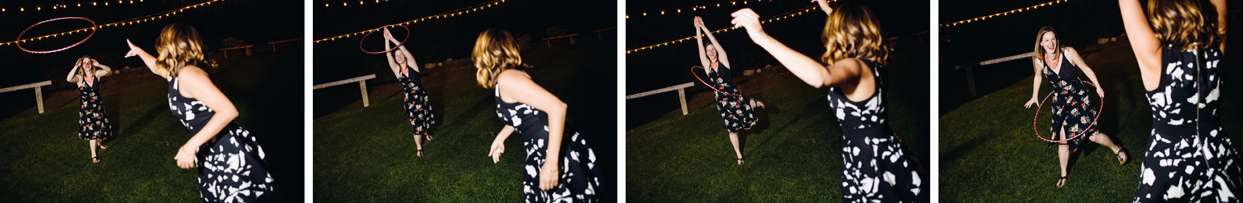 wedding guests play with hula hoop