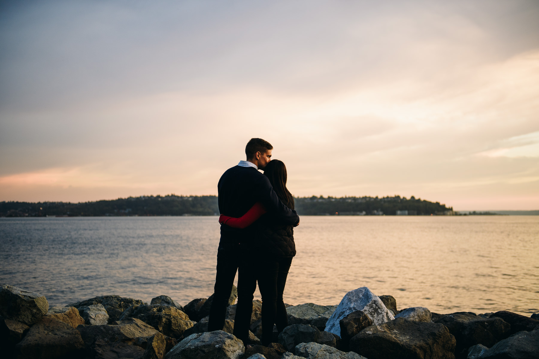 sweet sunset engagement Seattle waterfront