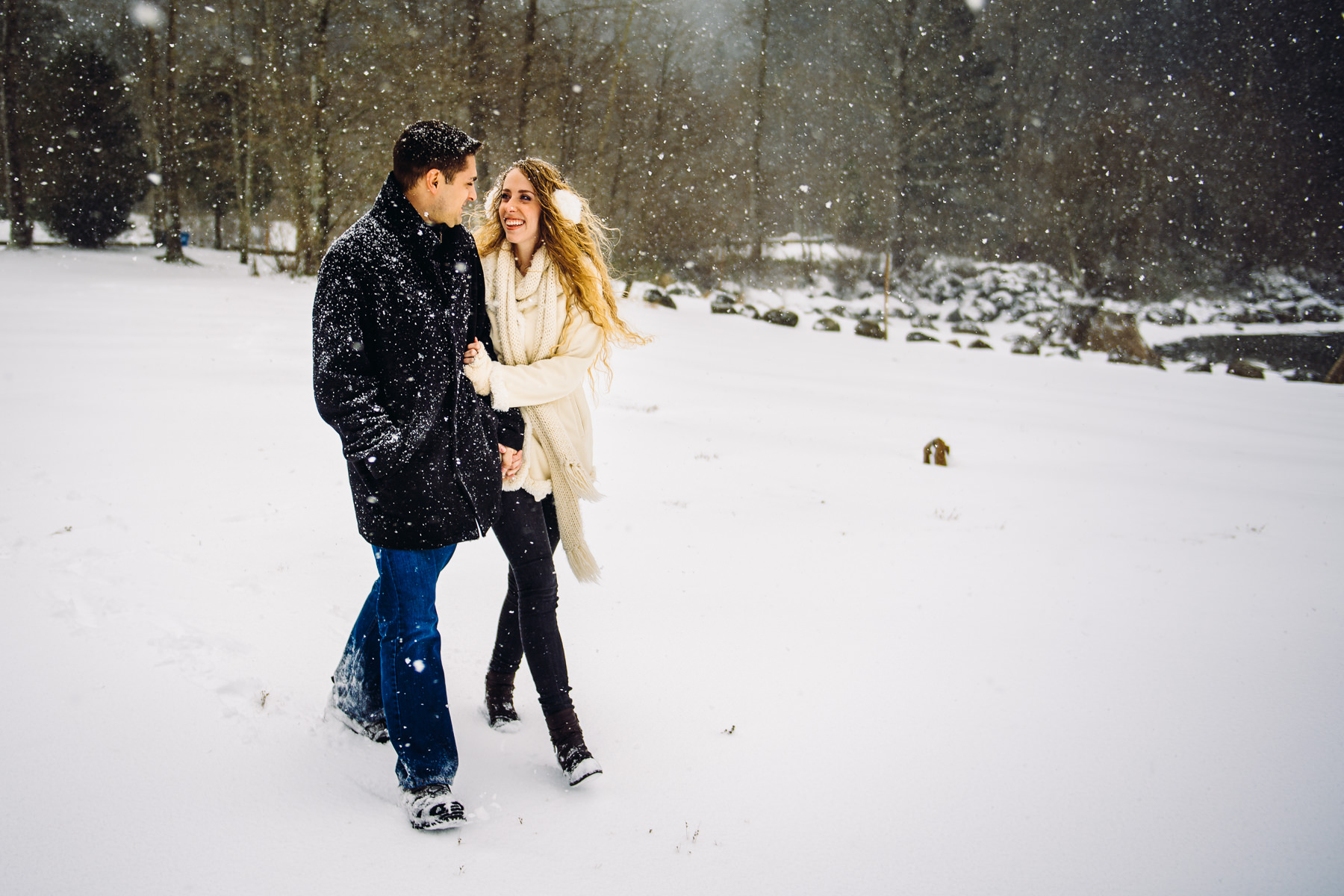 snowy seattle engagement session