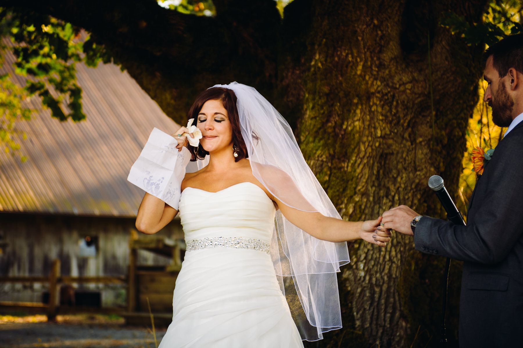 Pomeroy Farms bride wiping tears away