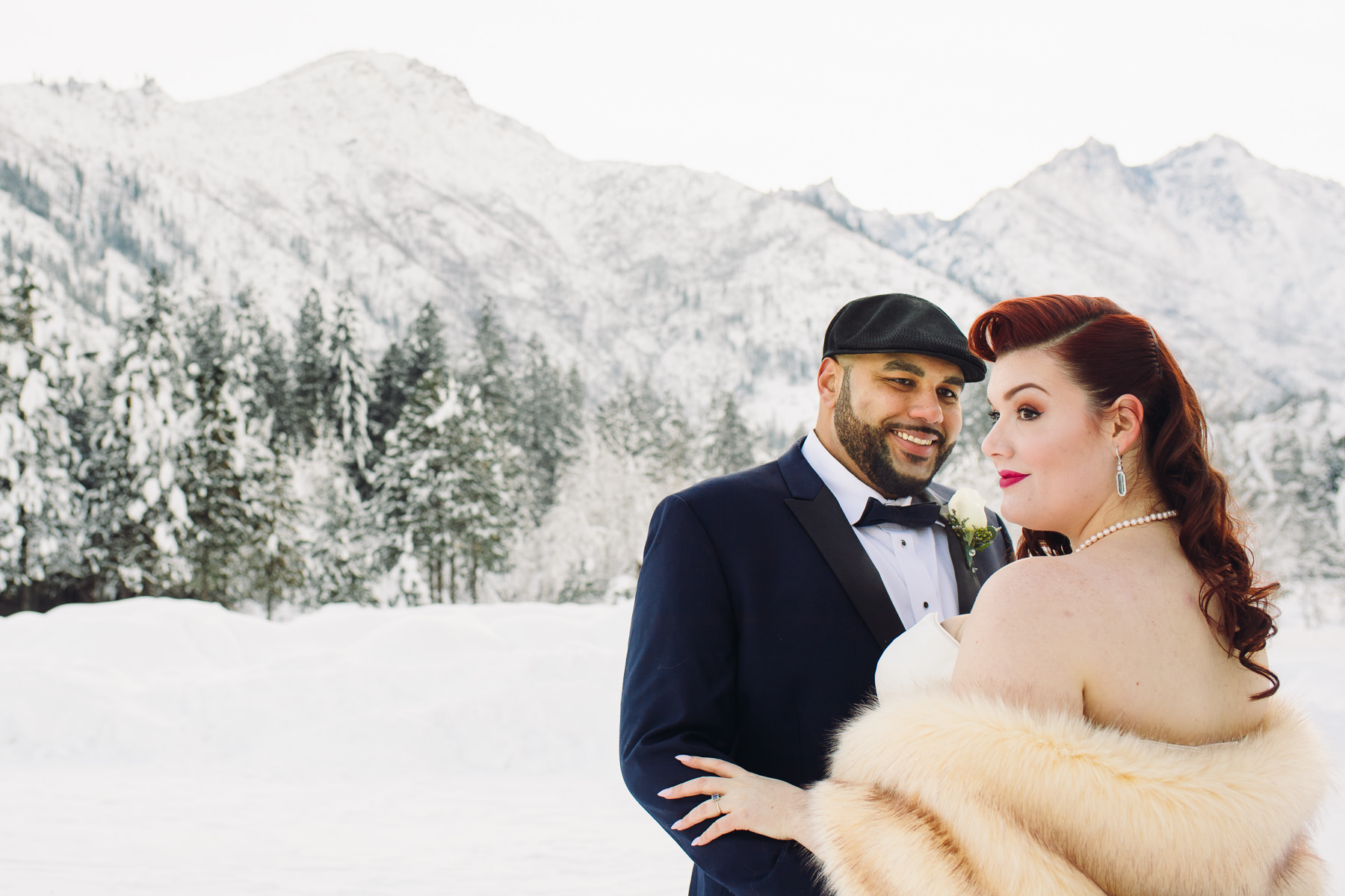 sleeping lady resort winter wedding portrait 