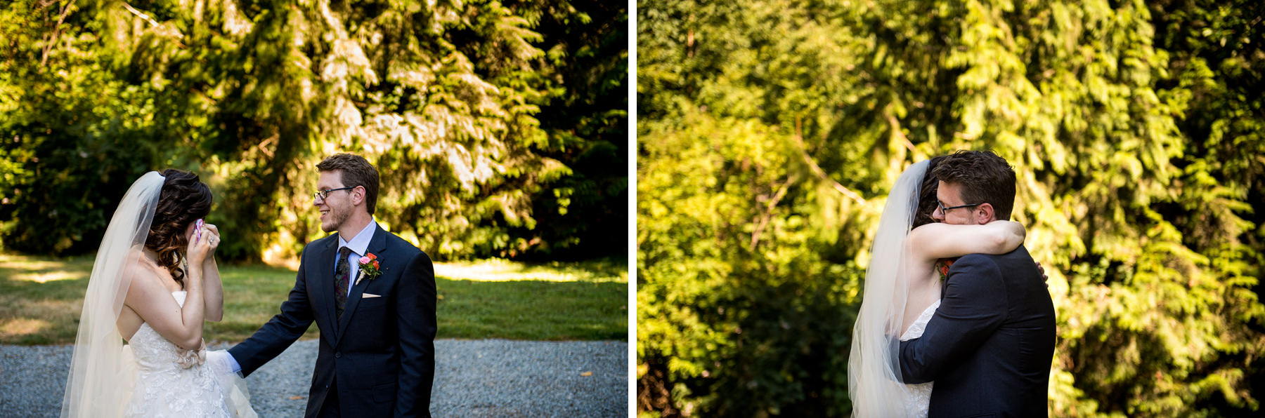 bride and groom embrace after ceremony