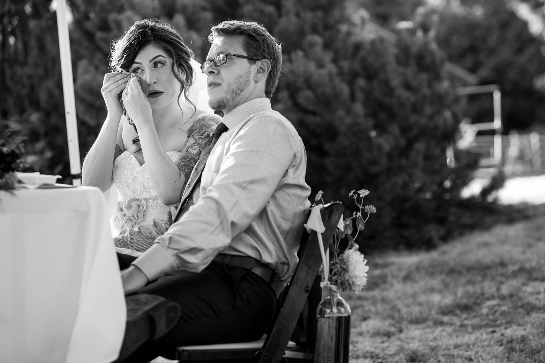 bride crying during wedding toasts 