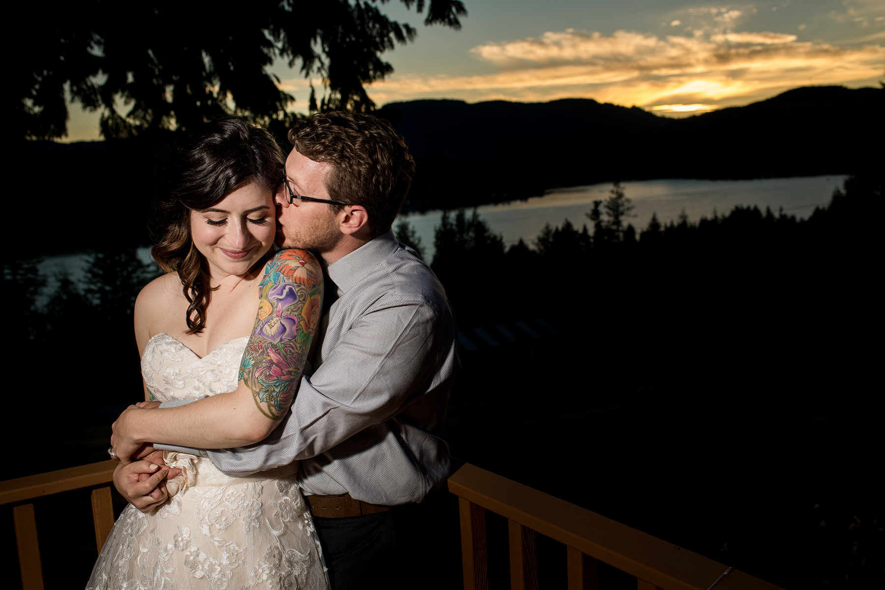 creative wedding portraits on lake samish