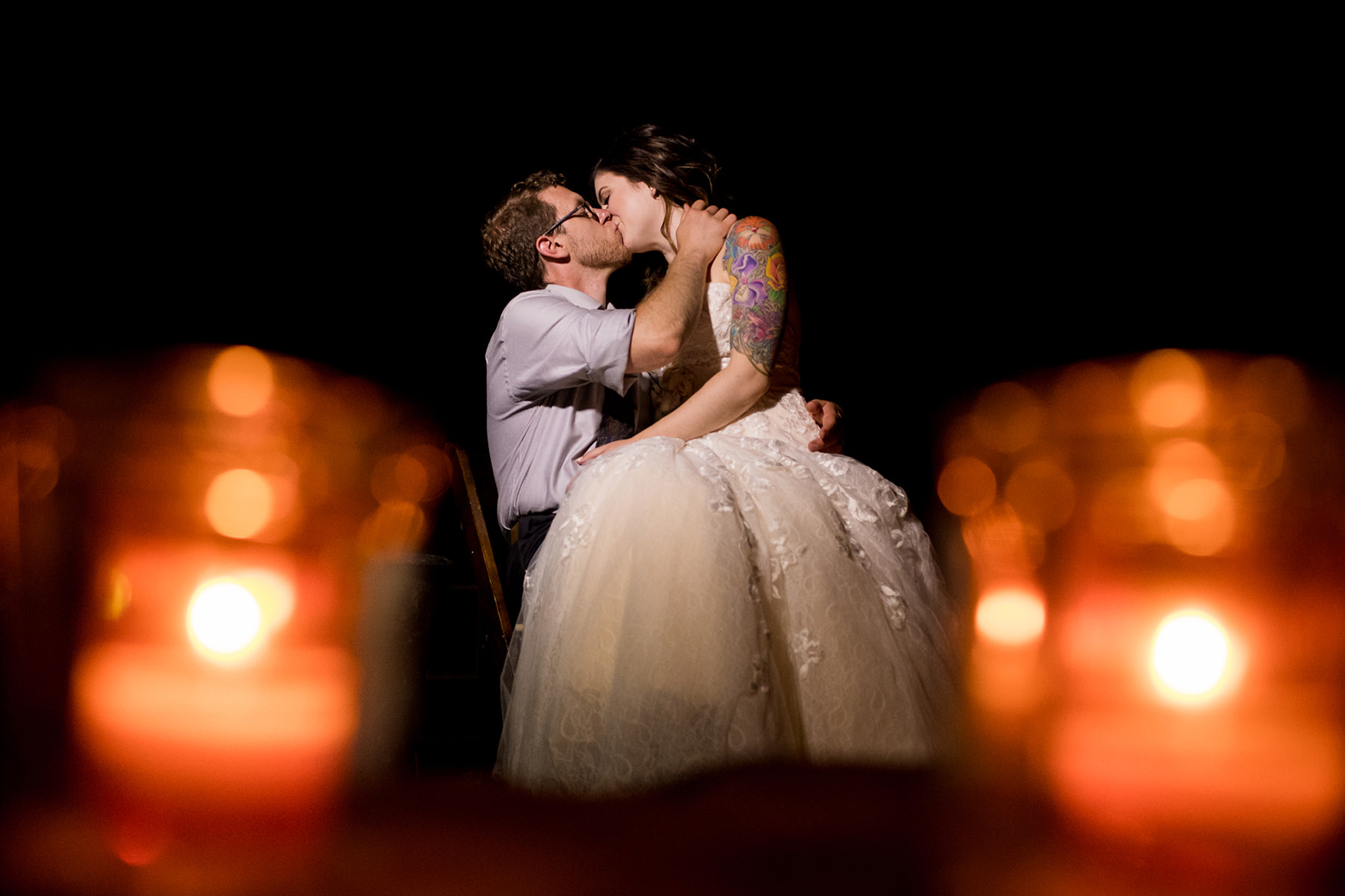 creative night wedding portrait