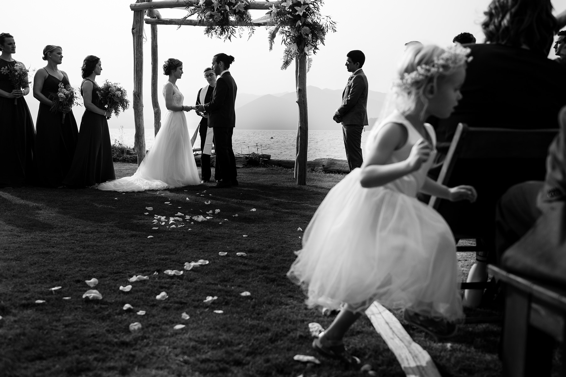 flower girl running around during wedding