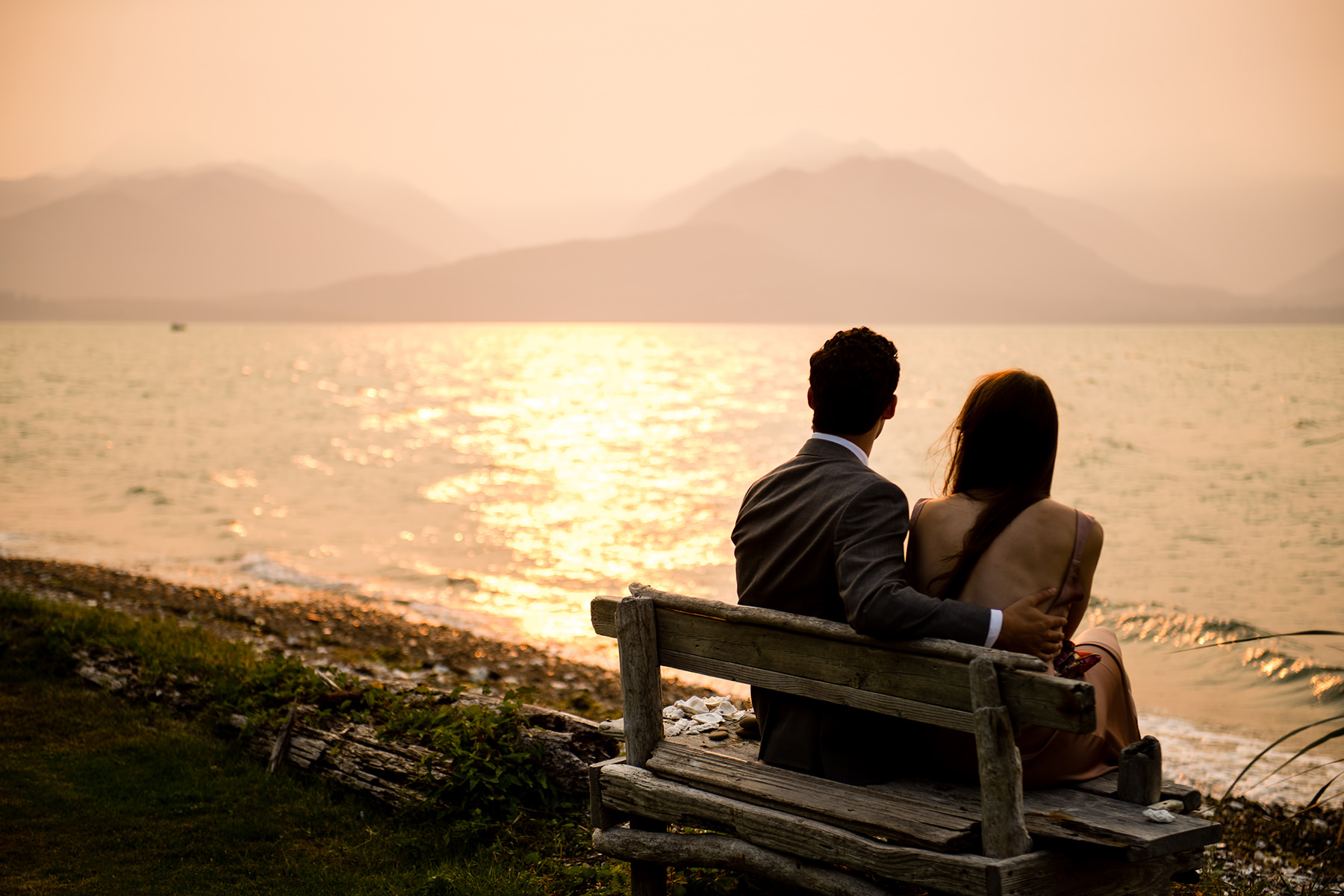couple watching sunset in seabeck wa