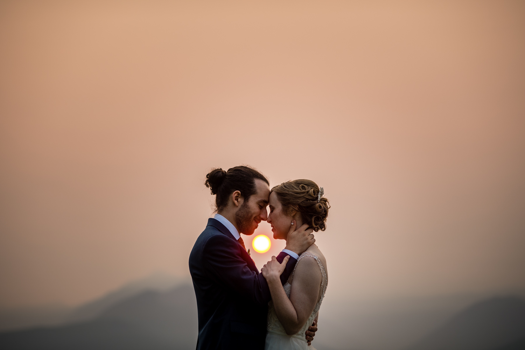 smoky sunset wedding photos