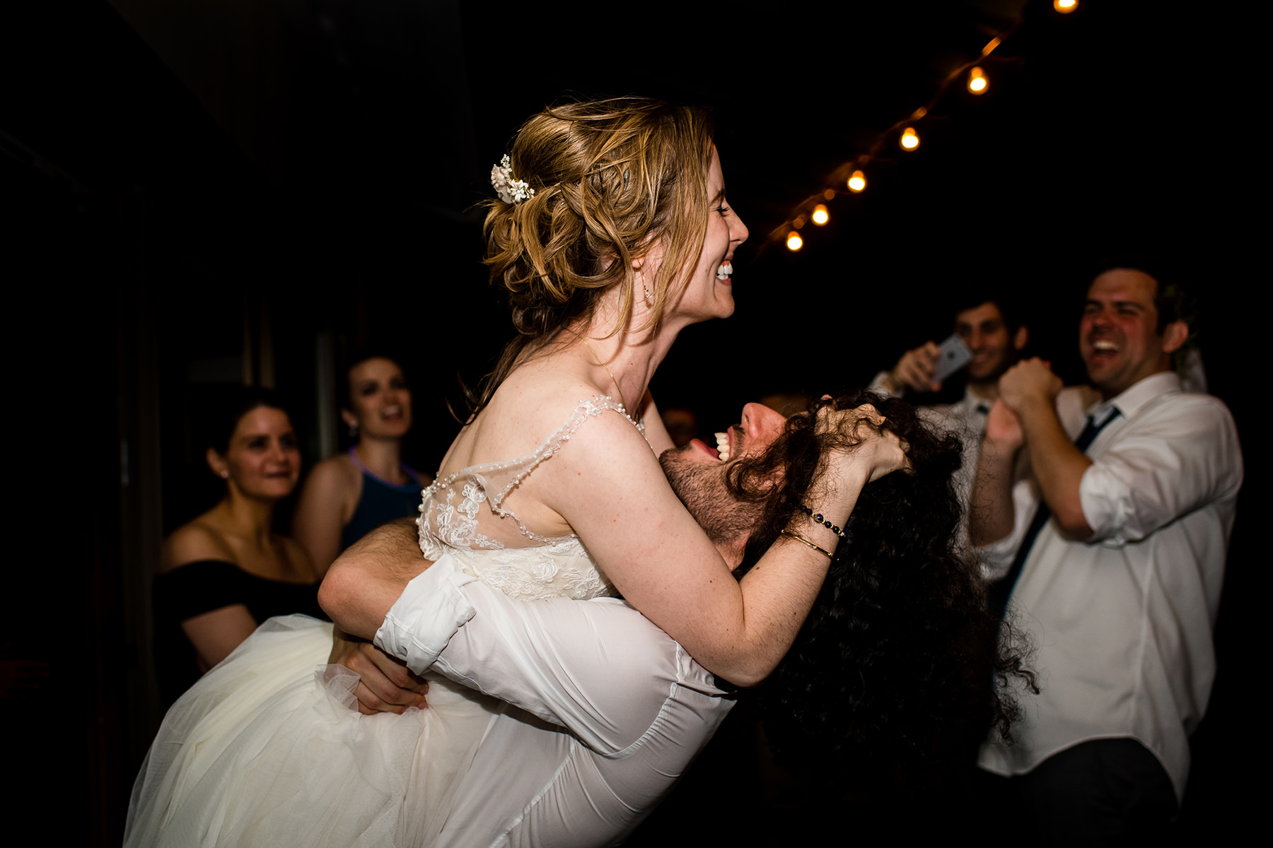 bride and groom dancing at wedding reception