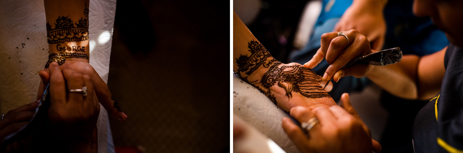 bride getting henna drawn on her hands