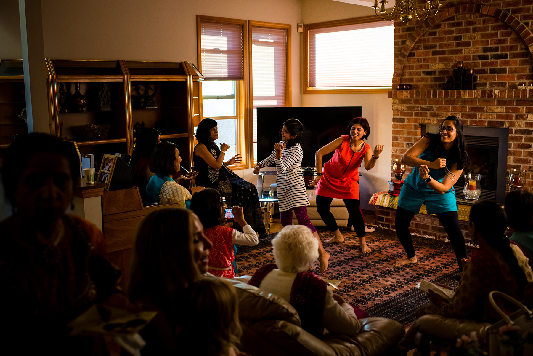 brides cousins dance during henna party