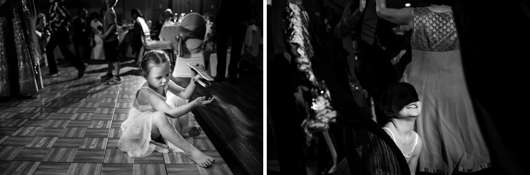 flower girls dancing at wedding